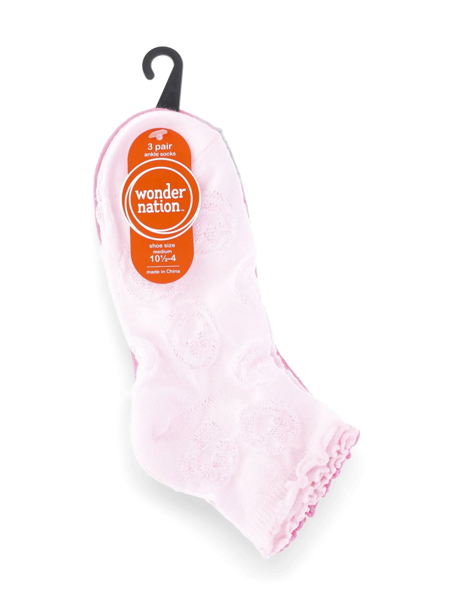 Wonder Nation Girls' Textured Lettuce Edge Ankle Socks, 3-Pack, Sizes S-L