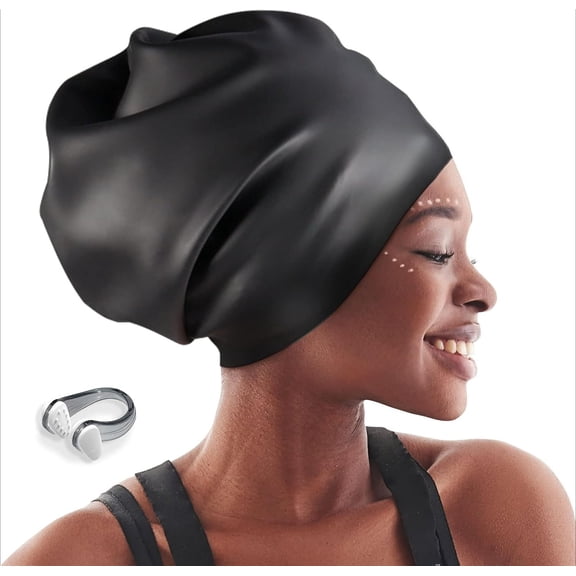 PUMIER Extra Large Swim Cap for Braids, Dreadlocks & Long Hair – Waterproof Silicone Swimming Cap Cover Ears, Keep Hair Dry, Easy On/Off for Adults & Youth