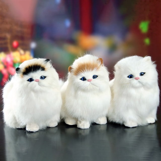 Juguete de peluche de gato de imitación de pelo de oveja real, juguete electrónico para mascotas con sonido de maullido, lindo juguete para mascotas para niños