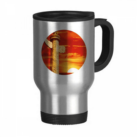 

Red Sun Sky Ornamental Column China Travel Mug Flip Lid Stainless Steel Cup Car Tumbler Thermos