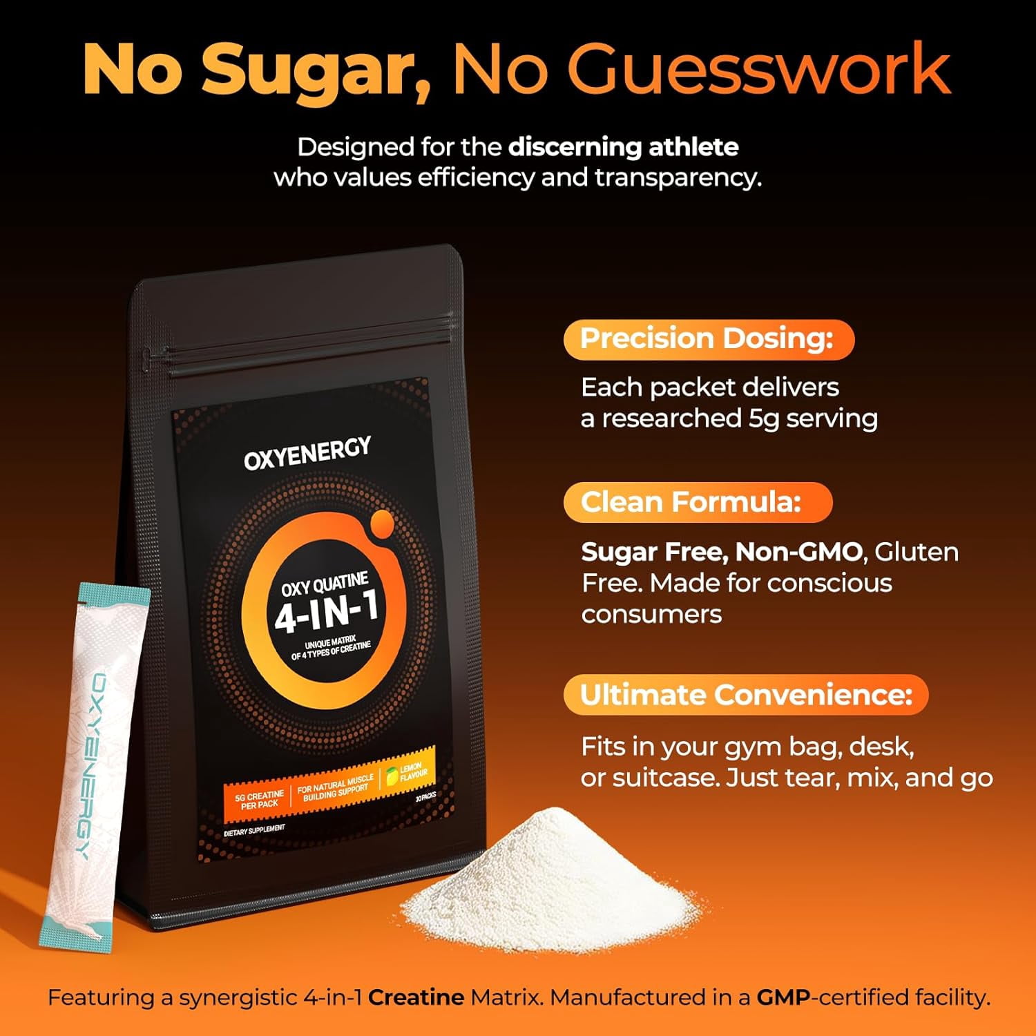 OxyEnergy OXY Quatine 4-in-1 Creatine Supplement, Advanced Creatine Matrix for Strength and Recovery Support, 30 Count
