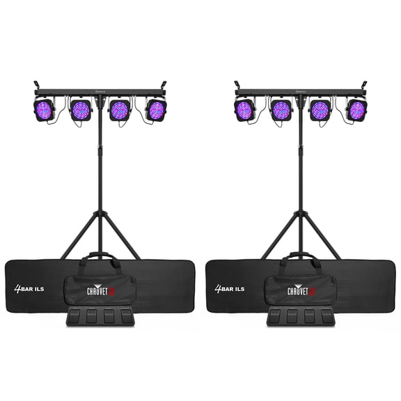 2 Chauvet DJ 4BAR ILS Wash Lighting Kits 8) Par Lights Tripods Footswitches Bags