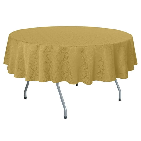 

Ultimate Textile (2 Pack) Saxony 102-Inch Round Damask Tablecloth - Jacquard Weave Emblem Crest Design Gold