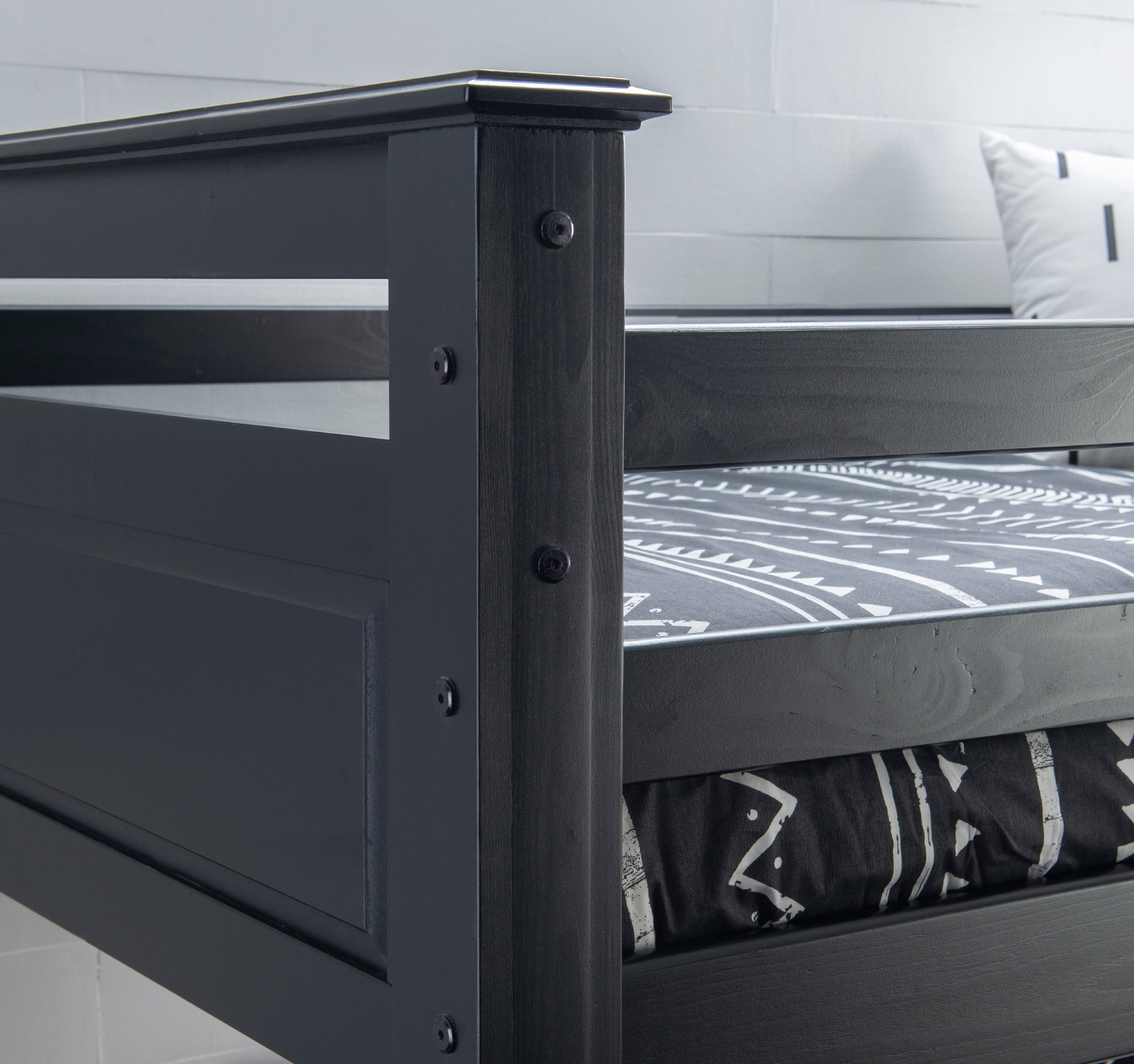 Powell Kiggins Kid's Twin over Twin Convertible Bunk Bed with Built-In Ladder, Black