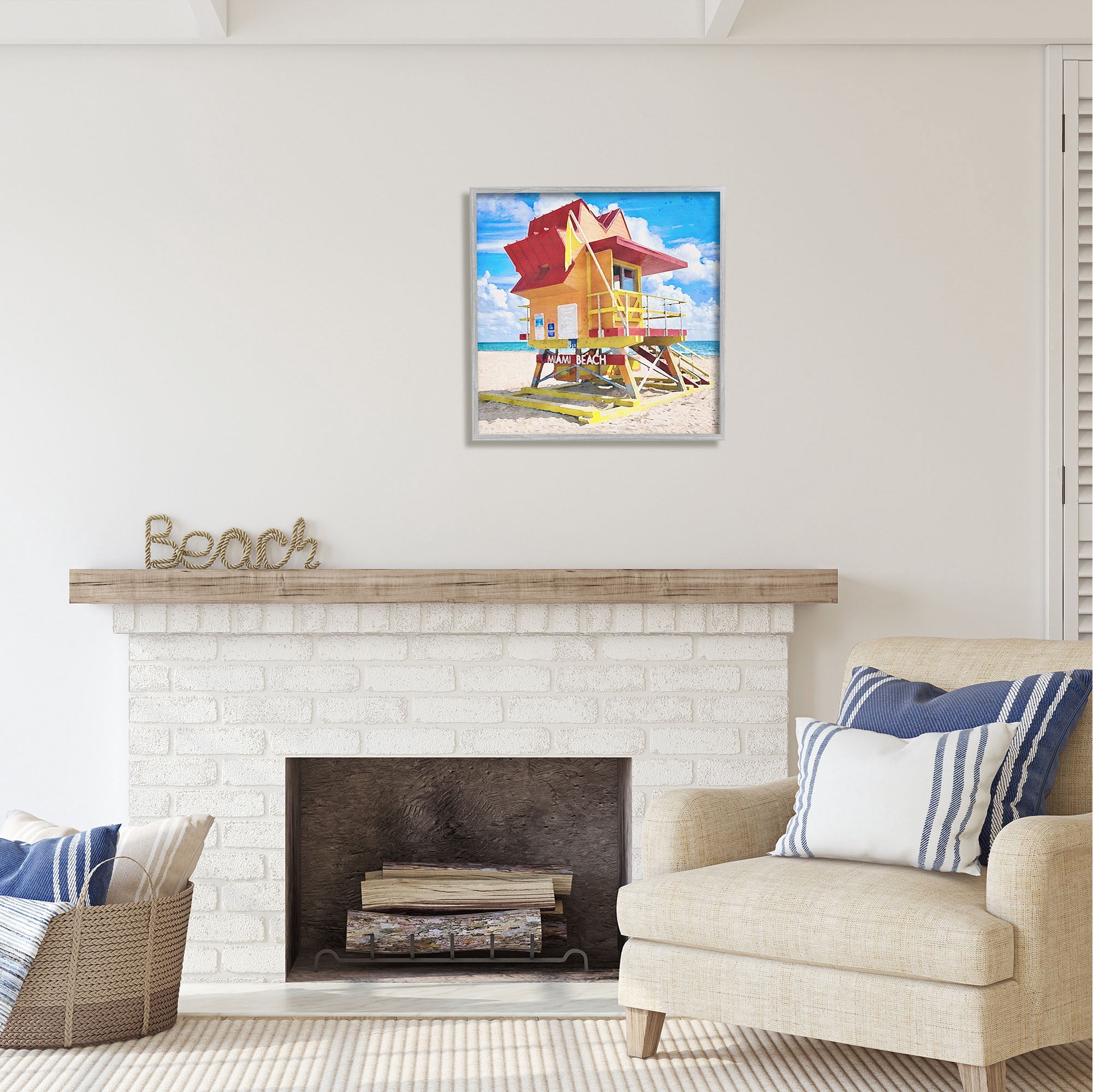 Stupell Industries Summer Beach Hut Nature Painting Gray Framed Art Print Wall Art, 24 x 24