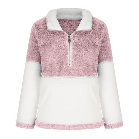 

Bospose Long Sleeve Shirt Women Pink Bustier Top Women S Pullover Color Contrast Stand Collar Wool Sweater Lady Contrast Color Plush Sweater L