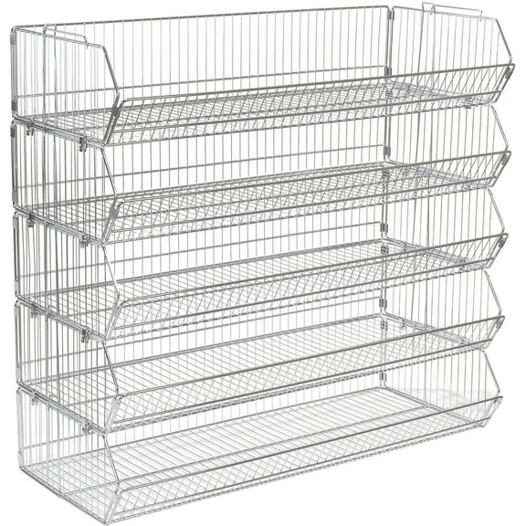 Stackable Wire Storage Bin Rack, 48"W x 20"D x 45"H, 5 Wire Bins