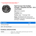 thumbnail image 2 of Right Passenger Side Headlight Assembly - Compatible with 2007 - 2018 Jeep Wrangler 2008 2009 2010 2011 2012 2013 2014 2015 2016 2017, 2 of 2