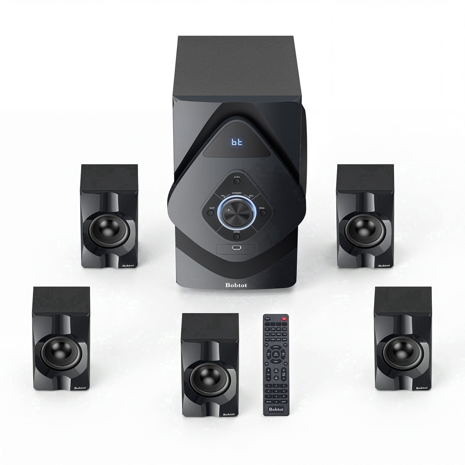 Bobtot Surround Sound Systems Wireless Rear Satellite Speakers - 800W 6.5inch Subwoofer 5.1/2.1 Channel Home Theater Systems with ARC Optical Bluetooth Input