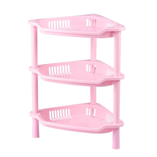 3 capas de plástico pequeños estantes de almacenamiento Canasta de plástico Estante de la esquina Organizador de escritorio Rack Estantes de baño para la cocina del hogar (Rosa)