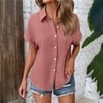 thumbnail image 2 of FAIWAD Shirts for Women Short Sleeve Lapel Collar Button Down Shirts Dressy Casual Loose Textured Work Blouses, 2 of 8
