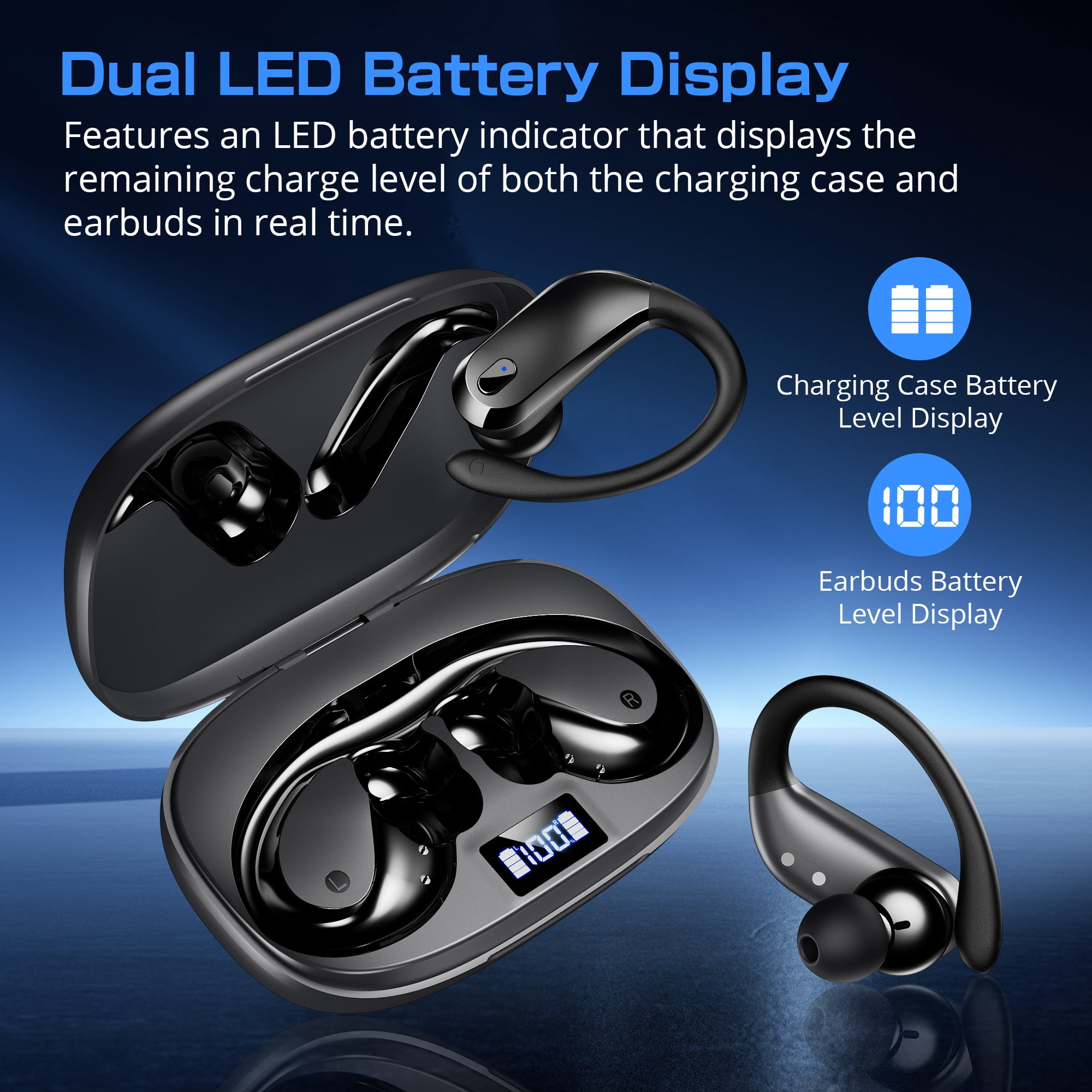 Wireless Earbuds Bluetooth 5.4 Headphones Sport, IPX7 Waterproof Earphones with Earhooks, 80H Playtime, Fast Charging Case, Noise Cancelling Mic, Lightweight Bluetooth Earbuds for Running Gym