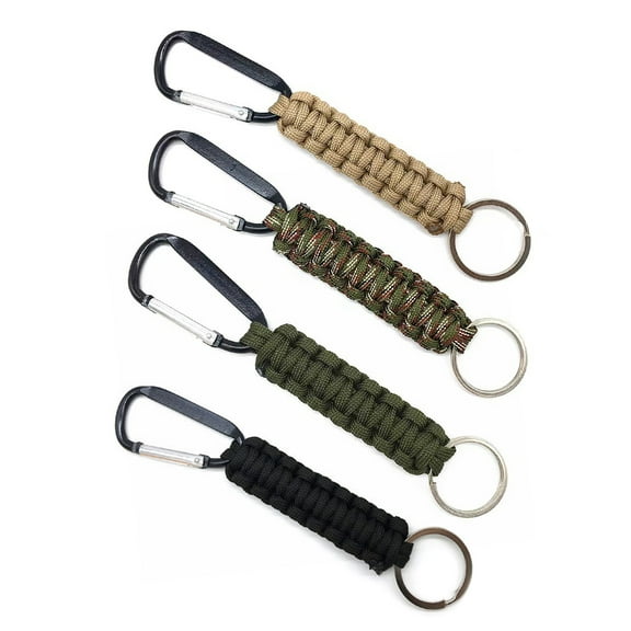 Hyasfey 1/4Pcs Outdoor Braided Rope Carabiner Keychain Heavy Duty Metal Portable Lightweight Camping Climbing Snap Hook Clip Hanging Buckle with 7 Strand Cord