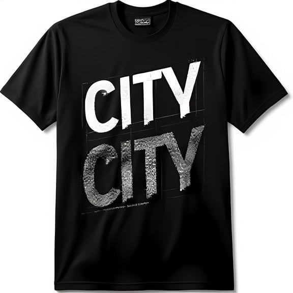Black T-Shirt with Bold 'CITY' Graphic White & Sparkly Silver Design