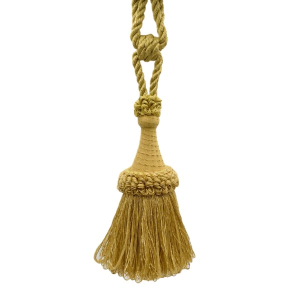 Large Decorative Tassel Curtain Tieback with Looped Accents, Tassel Length 8" (20cm), 30" Spread (76cm) (Style# TBDK8), Dark Gold #D03 (Dark Yellow Gold) Set of 2