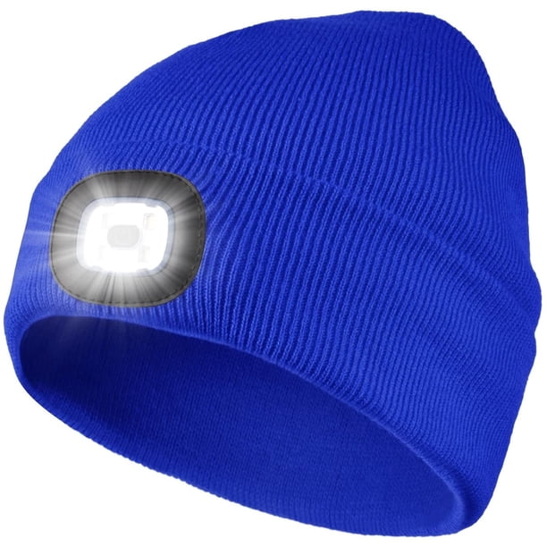 Gorro de punto LED con linterna frontal, unisex, con 4 luces LED, ideal para el invierno (azul)