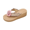 thumbnail image 3 of IEMIEMIEM Women's Cute Sandals 3D Floral Applique Woven Fabric Platform Wedge Flip Flops Thick Cushion Thong Sandals For Summer Beach Vacation Wear Pink 7 Wide, 3 of 8