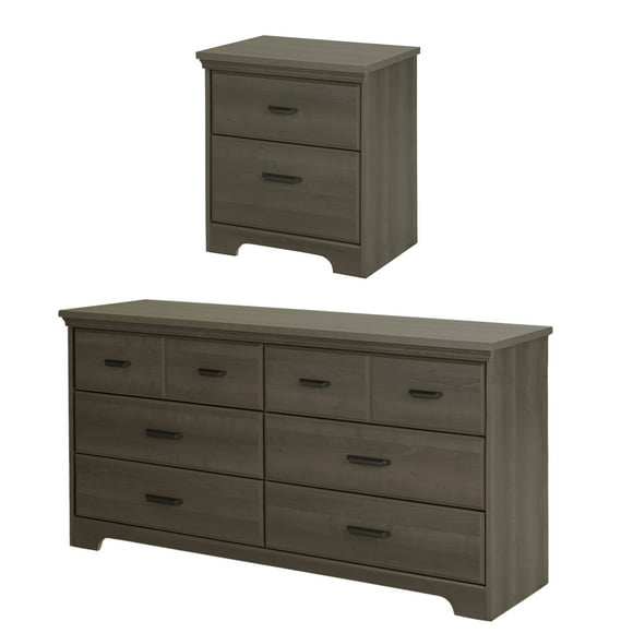 South Shore Versa 6-Drawer Dresser and Nightstand Set for Adult, in Gray Maple