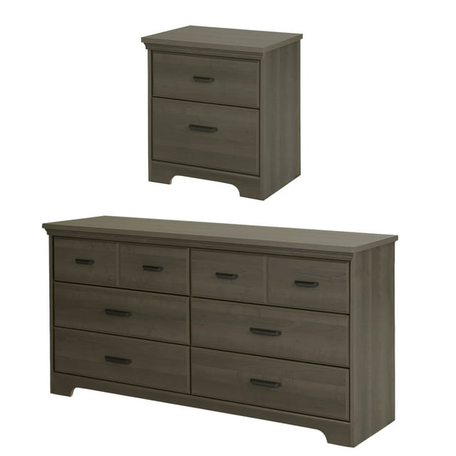 South Shore Versa 6-Drawer Dresser and Nightstand Set for Adult, in Gray Maple