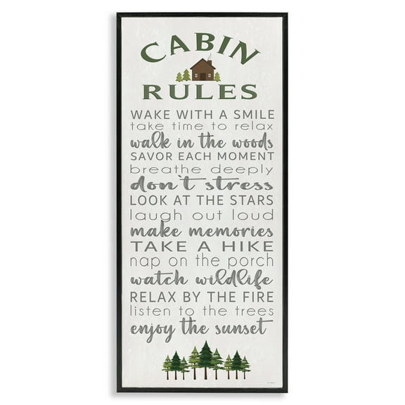 Stupell Industries Fun Rustic Cabin Rules Signs and Rules Painting Black Framed Art Print Wall Art, 10 x 24