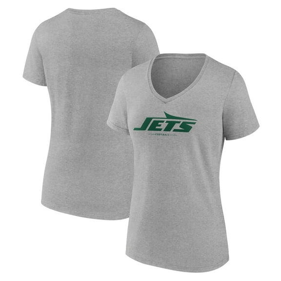 Women's Gray New York Jets Logo Team Lockup V-Neck T-Shirt