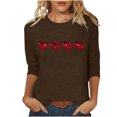 thumbnail image 1 of Plebaso Chemises à Manches 3/4 pour Femmes Mignonnes avec Cœur Hauts Amples Décontractés Blouses à Col Rond T-Shirts Imprimés, 1 of 4