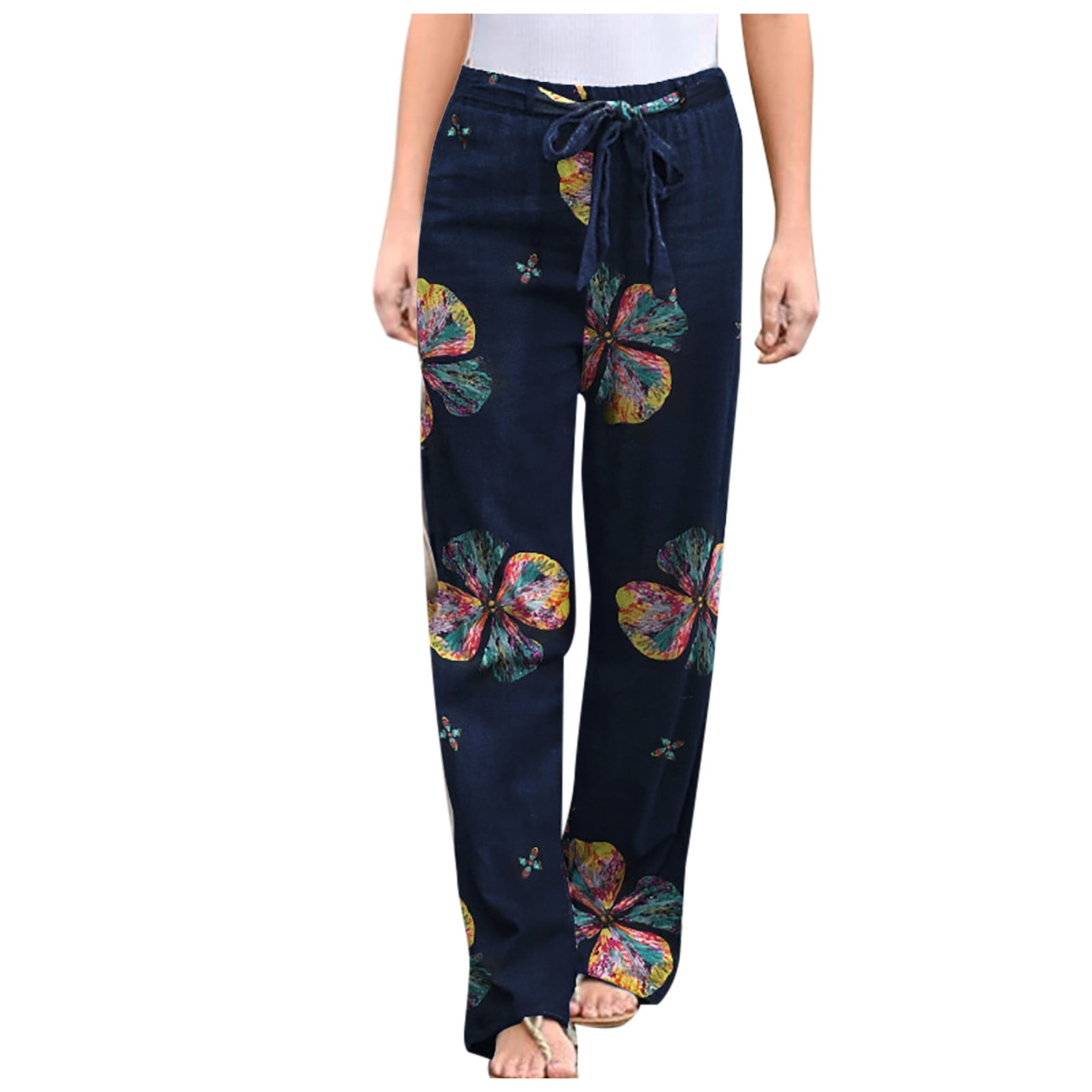 Qcmgmg Women Elastic Drawstring Pant Relaxed Casual Pants Straight 