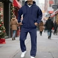 thumbnail image 3 of Hooded Tracksuit Sweatsuit for Men Fleece Zipper Hoodies and Sweatpants Set Long Sleeve Solid Color Jacket Hoodie Tracksuit with Pockets Casual Winter Jogging Workout Outfits,Navy XL, 3 of 6
