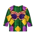 thumbnail image 3 of Girls Mardi Gras Outfit Cozy 3/4 Sleeve Tops Fat Tuesday Tshirt New Orleans Carnival Party Blouse, 3 of 4