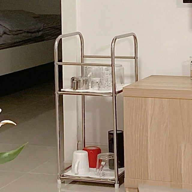 Storage Shelf Stainless Steel Heavy Duty Rack Side Shelving Table End Shelving Holder for Bathroom Bedroom Three Layers (Three Boards)