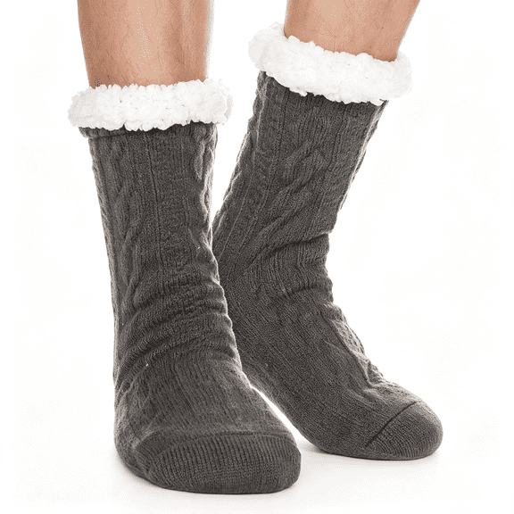 OQRKI Mens Slipper Fuzzy Socks Winter Cozy Fluffy Cabin Warm Fleece Soft Comfy Thick Non Slip Home Socks Plush Fuzzy Socks