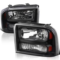 Spec-D Tuning Black Clear Headlights Compatible with Ford 2005-2007 F250 F350 F450 F550 Super Duty, 2005 Excursion, L R Pair Head Light Lamp Assembly