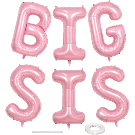 40 Inch Pastel Pink BIG SIS Foil Balloon Banner Pearl Pink Letter Balloons with Ribbon Baby Shower Gender Reveal & Birthday Party Decor for Girls