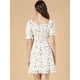 thumbnail image 5 of Vestido de mujer con volantes y volantes en la espalda con escote corazón fruncido y manga abullonada blanco M, 5 of 6