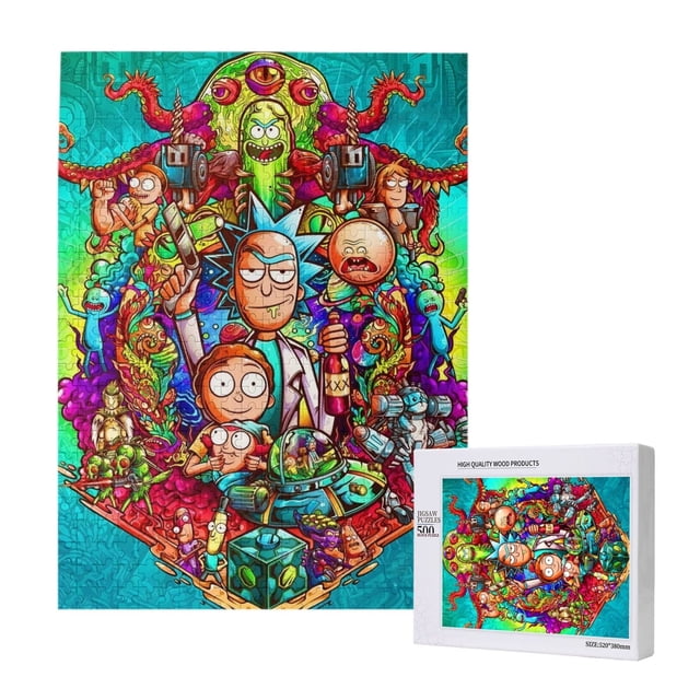 Rompecabezas de 300, 500 y 1000 piezas de Rick y Morty, divertido juego familiar, juguetes educativos de madera para niños y niñas, regalo para niños adultos