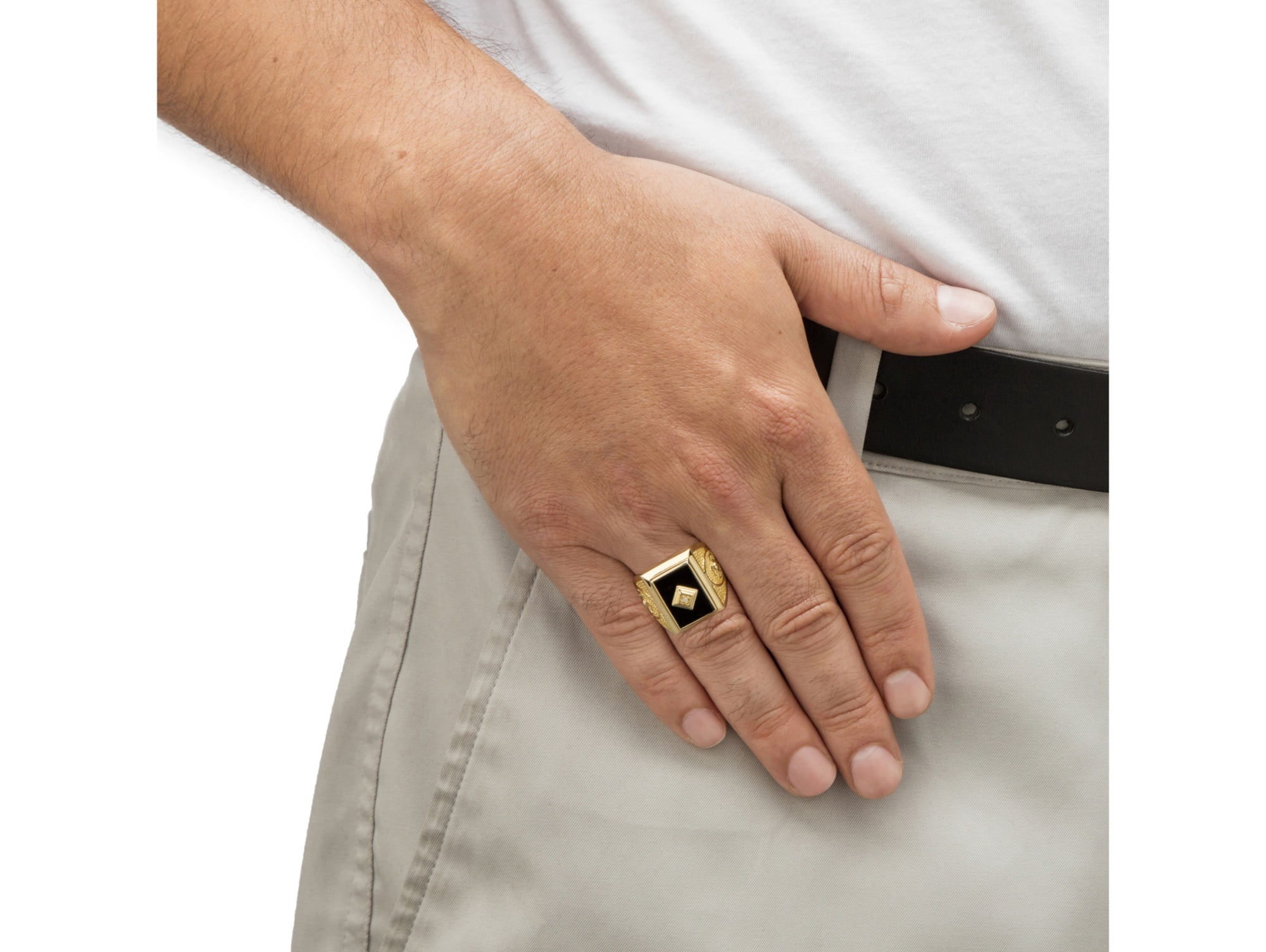Palm Beach Jewelry Genuine Black Onyx 14k Gold Plated Marquise Bypass Ring - Sizes 5-10, Gift Box Included