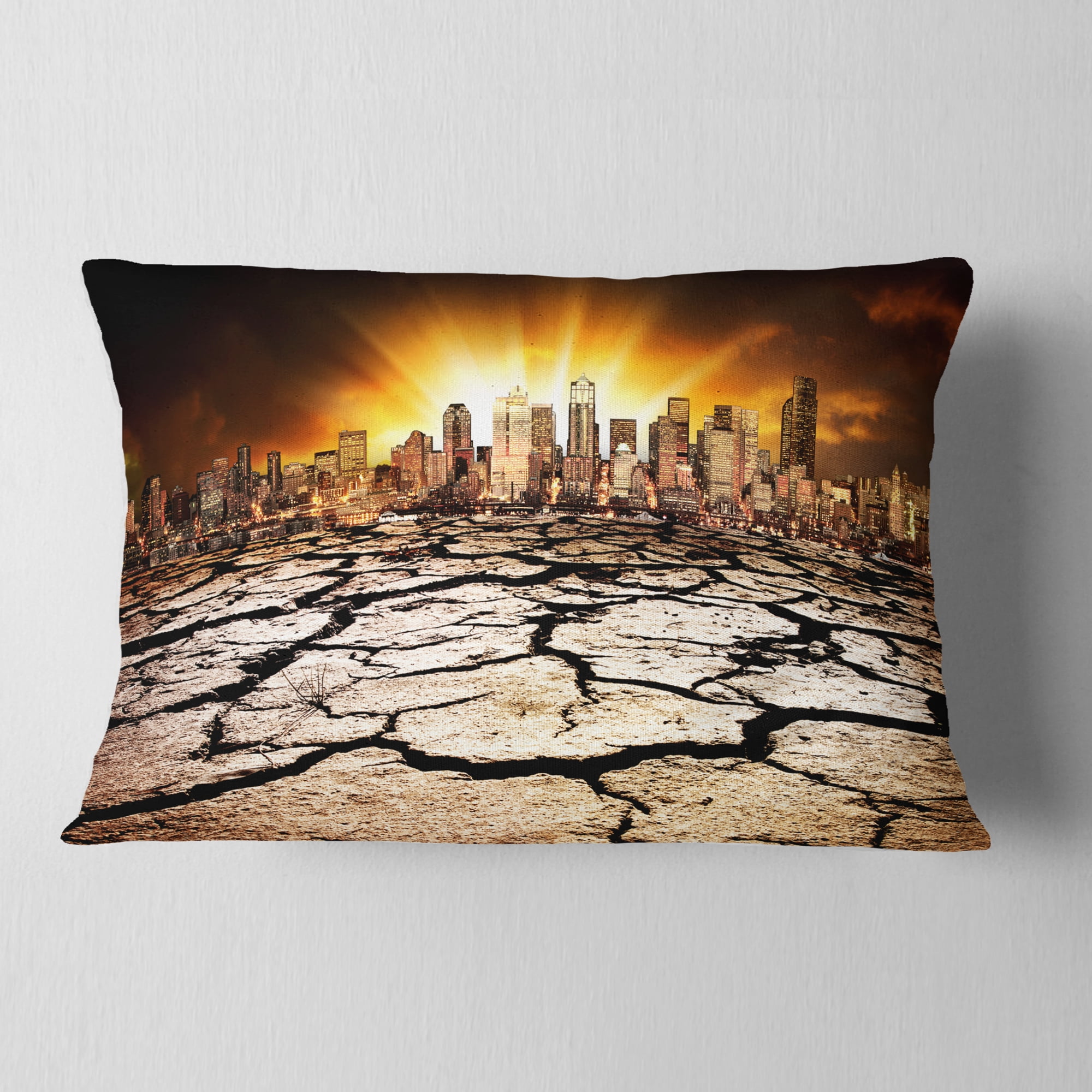 Designart City with Effect of Climate Change - Landscape Printed Throw Pillow - 12x20