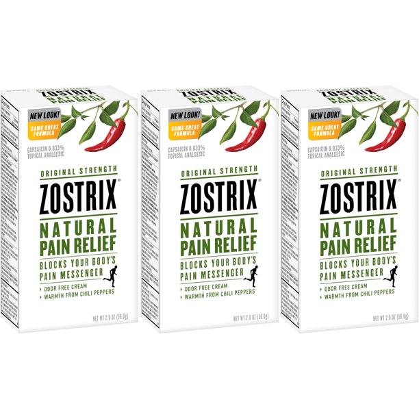 3 Pack Original Strength Zostrix Natural Pain Relief, Odor Free Cream