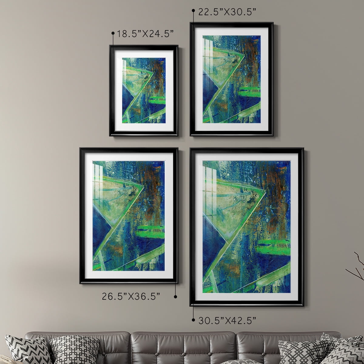 Wexford Home Geometric in Cool VII Premium Framed Print, 30.5" x 42.5" - Ready to Hang, Black (Set of 2)