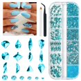 thumbnail image 1 of Qiipii 2052 piezas de diamantes de imitación de aguamarina para uñas, piedras azules agua para uñas, 72 gemas grandes de múltiples formas 1980 cuentas redondas con parte trasera plana, cristal K9, cr, 1 of 1