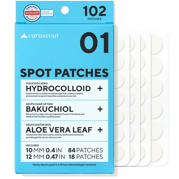 caraseoul Pimple Patches, 2 Size Hydrocolloid Acne Patch for Zits and Blemishes, Bakuchiol & Aloe Vera, Korean Skin Care, Easy to Use – Dermatology Tested