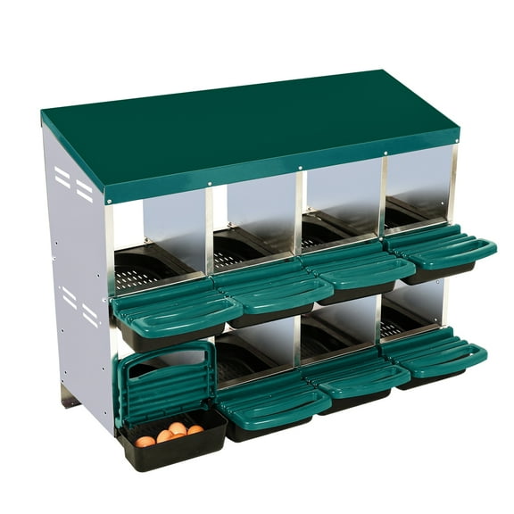 Tuekys 8 Hole Chicken Nesting Boxes, Metal Chicken Egg Laying Box with Swing Perch and Rollout for Chicken Coop, Green