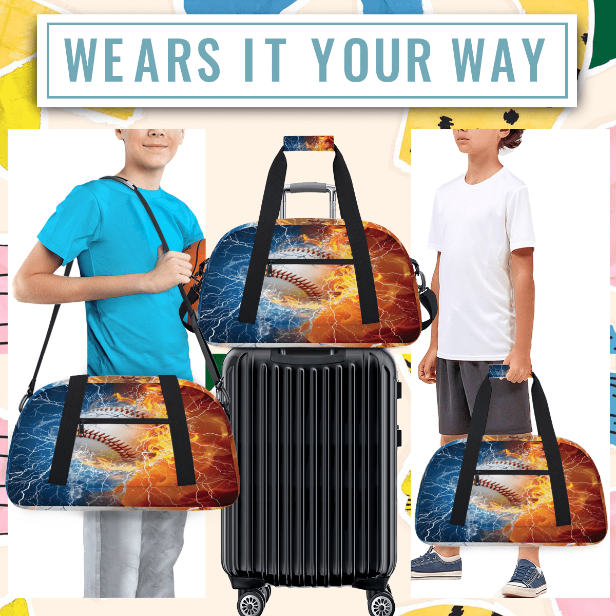 Herdesigns Baseball Sports Theme Sports Duffle Bag for Women & Men, Gym Bag Dance Bag Overnight Bag Carry On Weekender Travel Bag