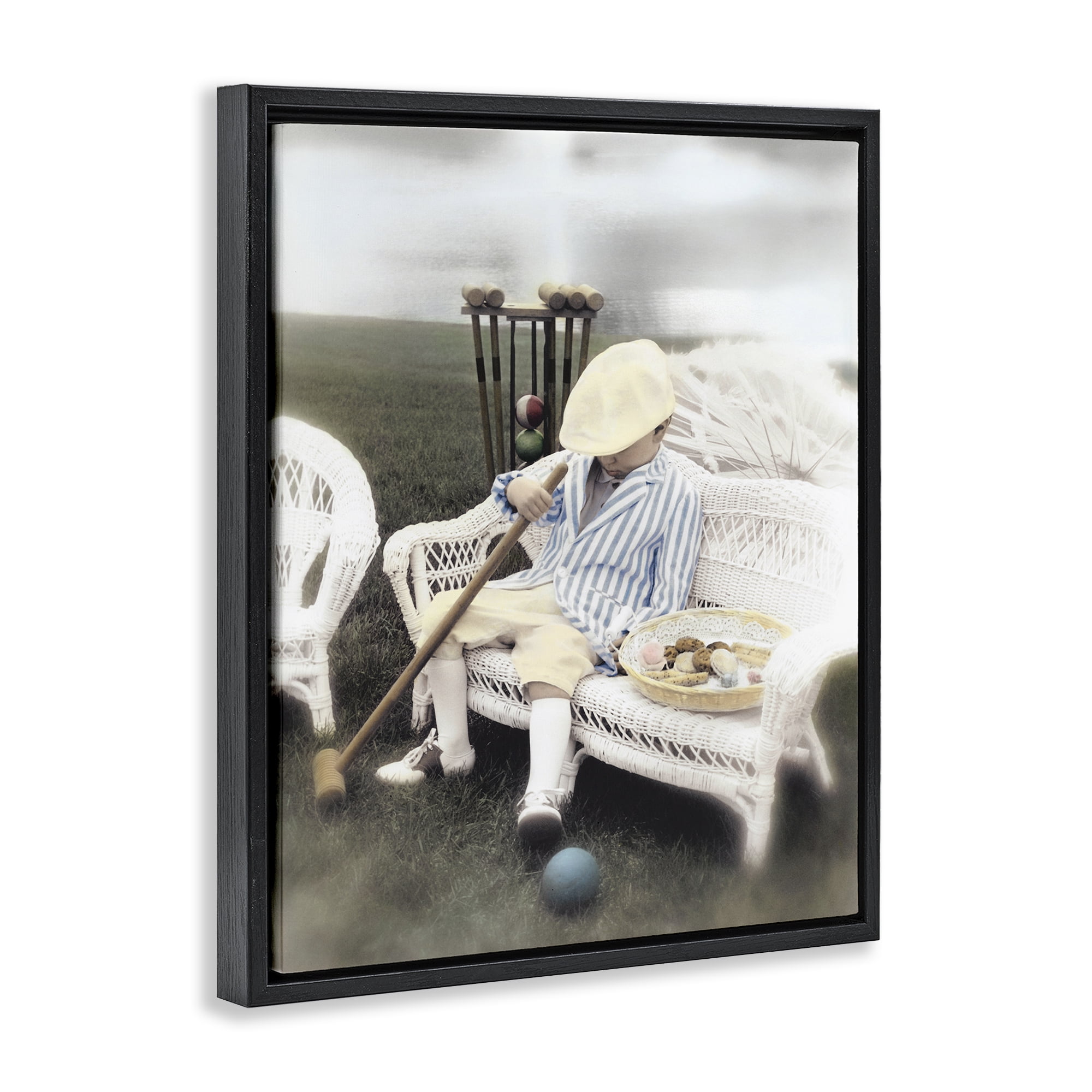 Stupell Industries Child with Croquet Mallet Black Framed Floater Canvas Wall Art, design by Kendra Dew