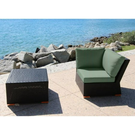 Bellini Home and Gardens Teana Wicker 2 Piece Patio Sectional Corner Chair and Coffee Table Set