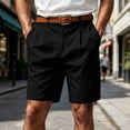 thumbnail image 2 of CIENVNSTG Men's Linen-Textured Quick-Dry Shorts Drawstring Waist Breathable Beach & Casual Shorts Black L, 2 of 7