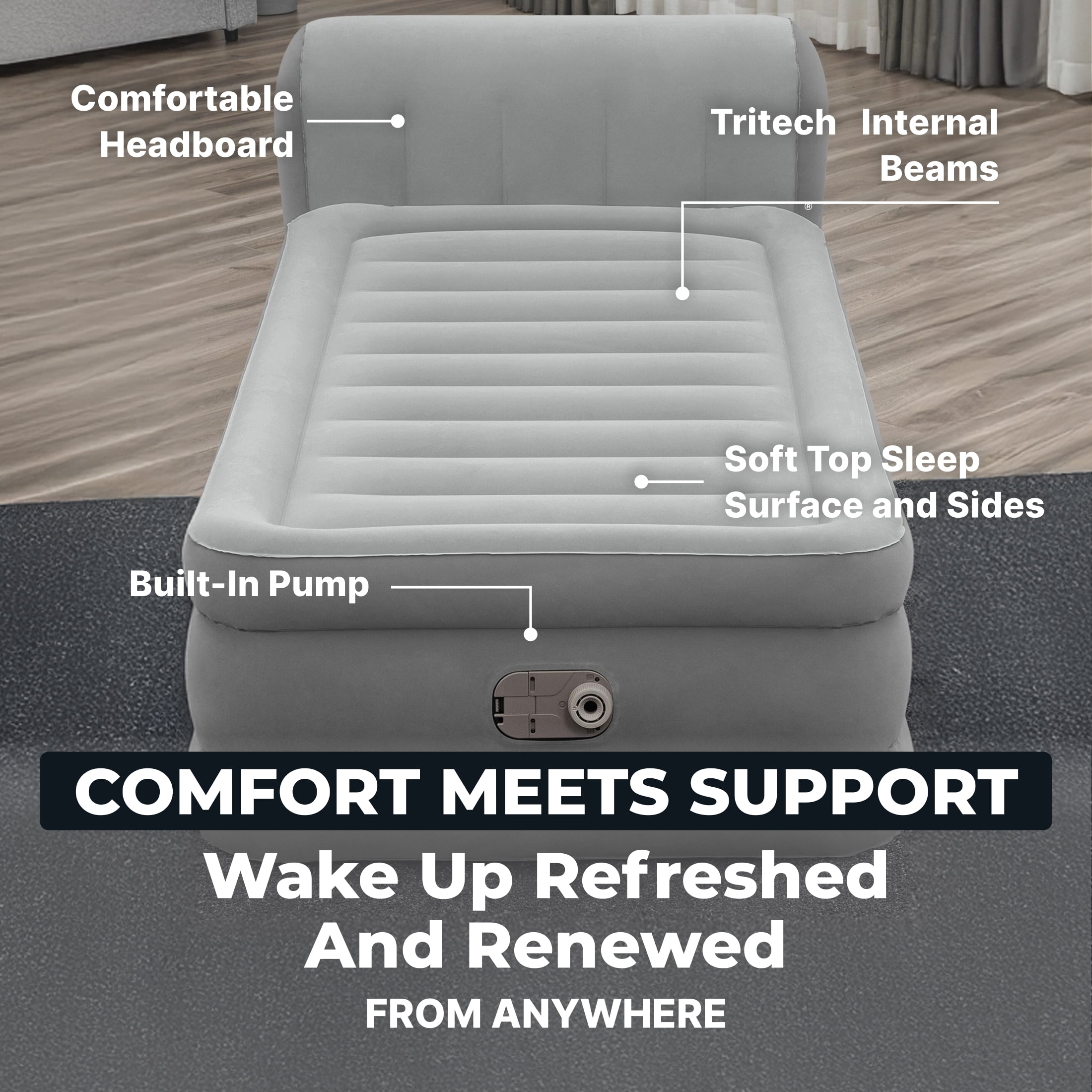 Bestway® Headboard Tritech Air Mattress Twin 18" with built-in AC pump