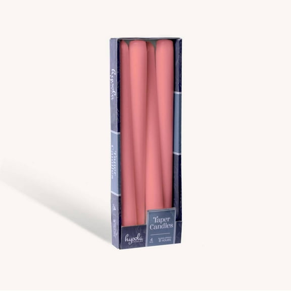 Hyoola 12" Rose Pink Dripless European Made Taper Candles, Unscented Paraffin Wax with Cotton Wicks, 4-Pack