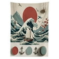 thumbnail image 2 of Ambesonne Nautical Tablecloth Rectangular Table Cover, Waves Sun Sakura Anchor, 60"x90", Pale Ruby and Cadet Blue, 2 of 3