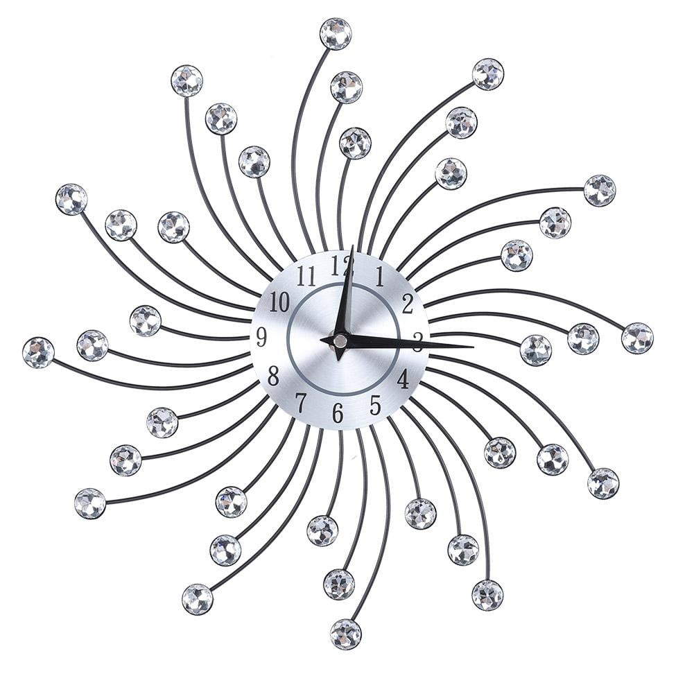 Lyumo Sparkling Bling Metallic Silver Flower Shaped Wall Clock For Living Room Office